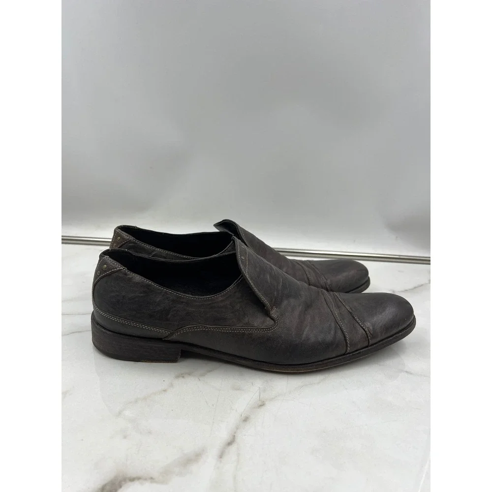 John Varvatos Star Shoes Mens 12 Brown Leather Slip On Loafers Made in Italy